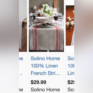 New Solino Home French Linen red stipeTable Runner GORGEOUS